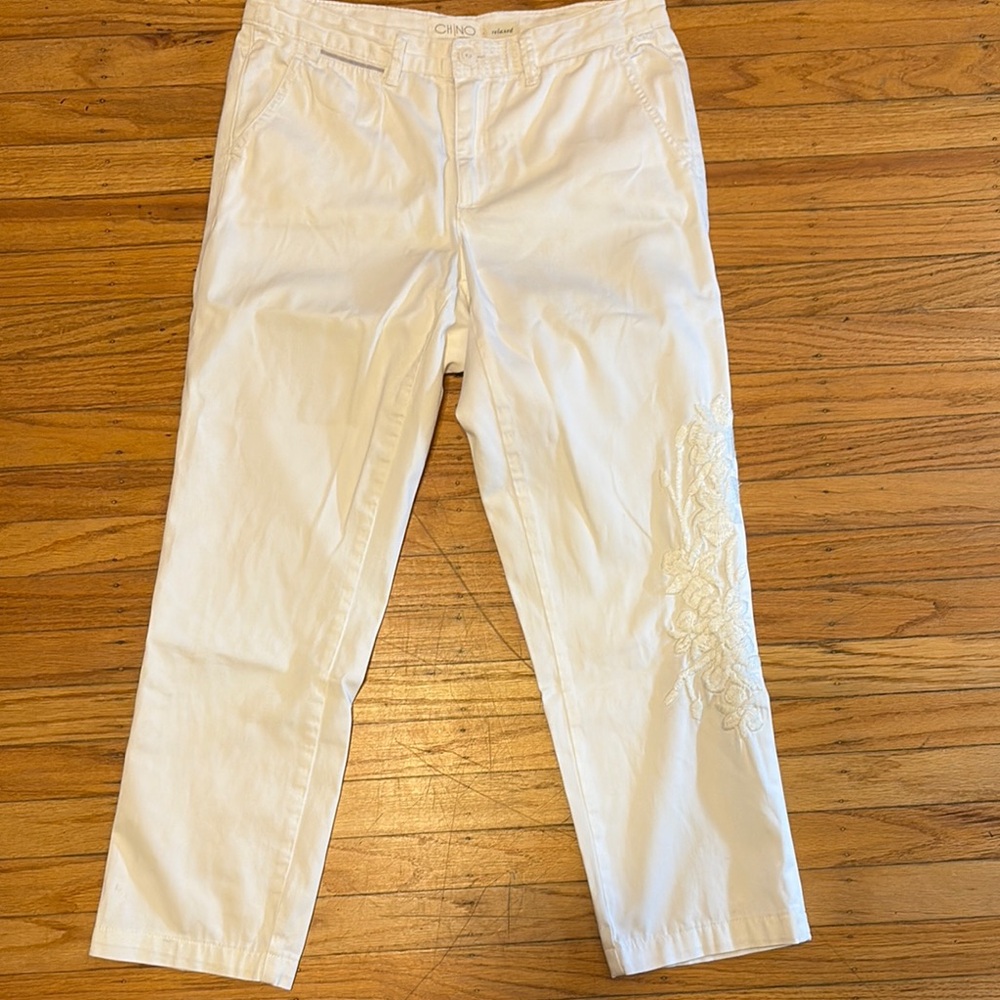 Anthropologie Relaxed Embroidered Chino Pants